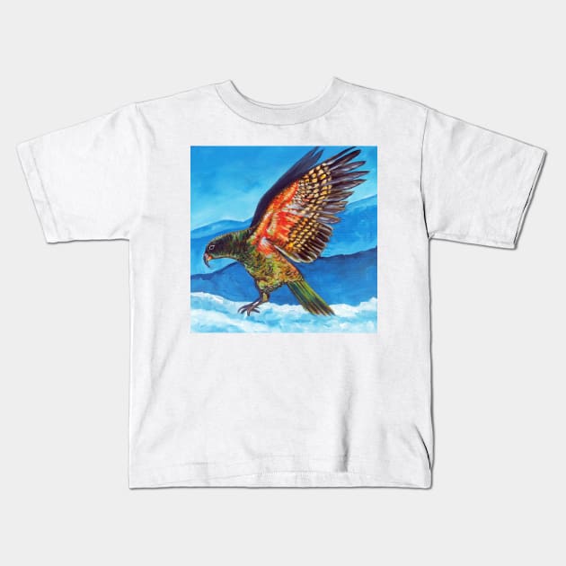 Kea in the Snow by Ira Kids T-Shirt by irajane